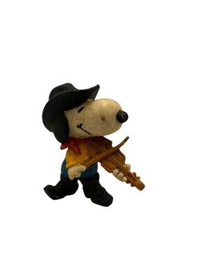 1970s Snoopy Cowboy Figurine Playing Violin Rubber Collectible United Feature